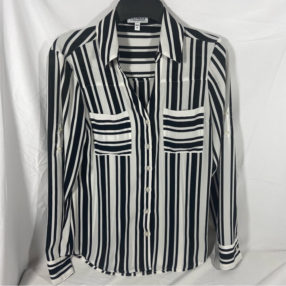 Express Women’s Button Down Portofino Shirt Small Preppy Office Striped Beachy